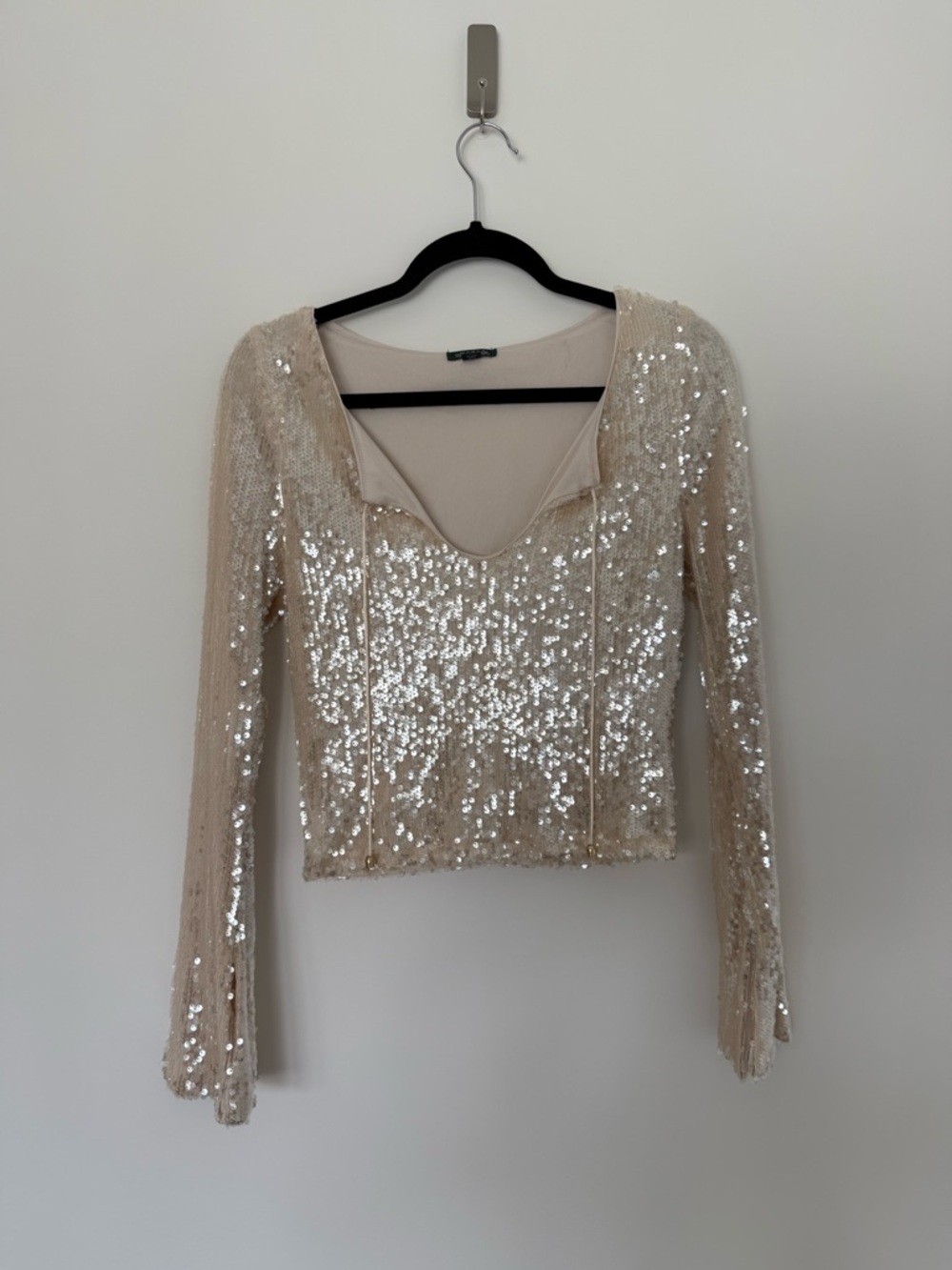 wild fable Champagne Sequin Scoop Neck Long Sleeve Top
